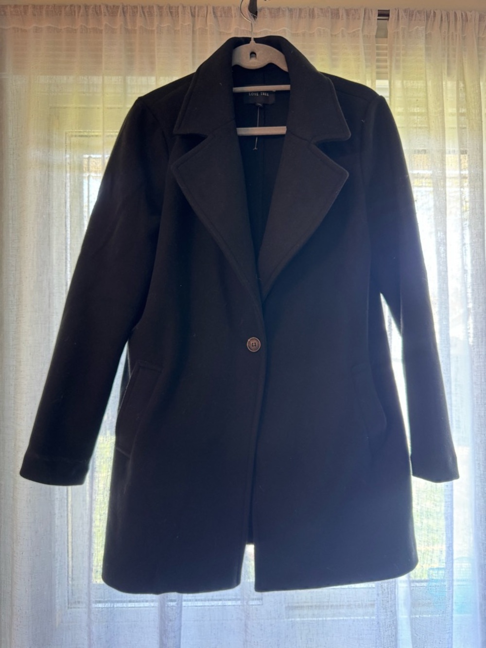 Love Tree Women's Black Single-Button Pea Coat
